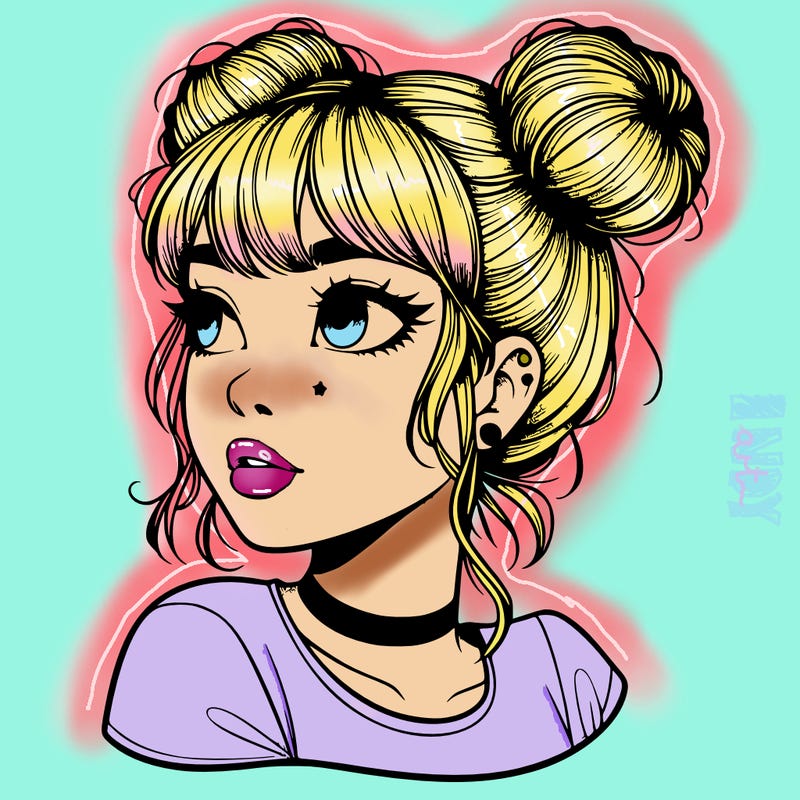 realistic girl with spacebuns