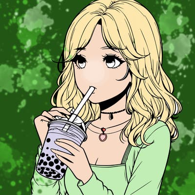 realistic girl drinking boba tea