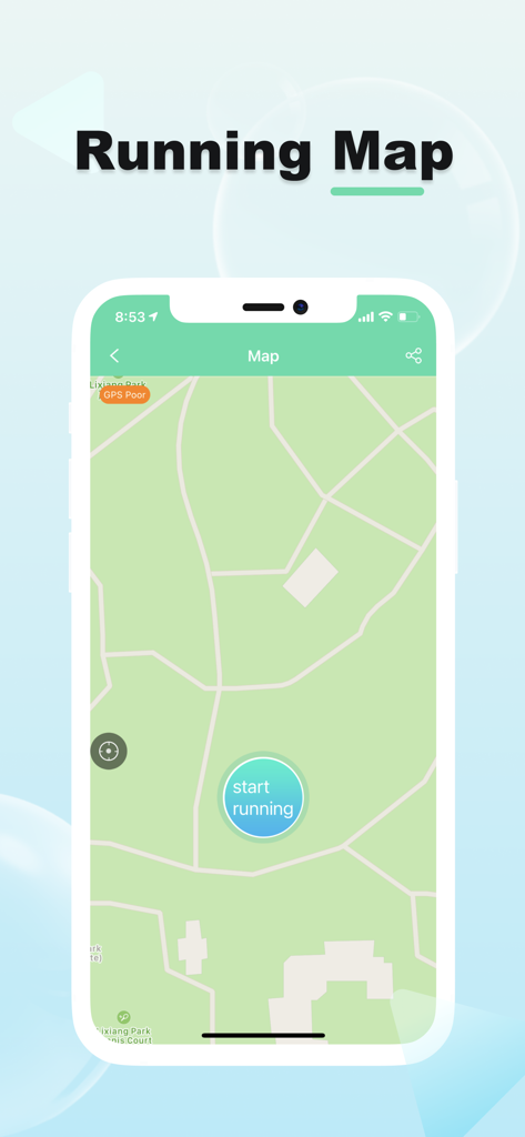 H Band Lite - H Band Lite app interface displaying the running map feature with a start running button on a smartphone screen