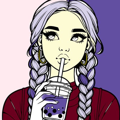 realistic girl with braided hair drinking boba