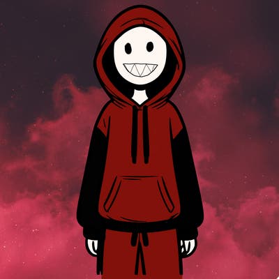 faceless girl in a tracksuit with a hood on and no hair