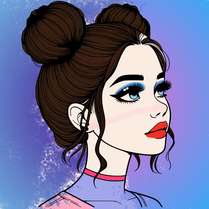 realistic girl with buns on the top of her head