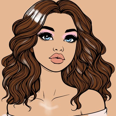 realistic girl with wavy hair and lips