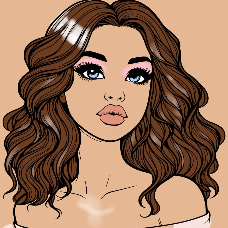 realistic girl with wavy hair and lips