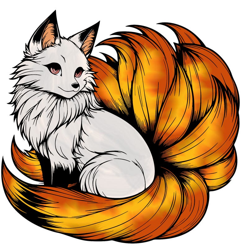 realistic detailed 9 tailed anime fox