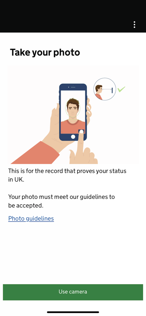 Instrucciones para tomar una foto para la verificación de identidad en la aplicación Verificación de Identidad de Inmigración del Reino Unido