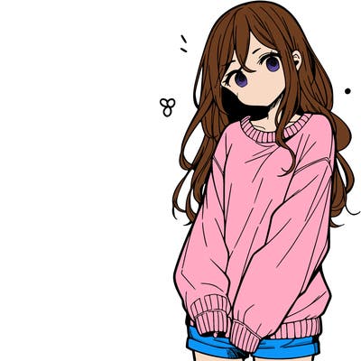 manga teen girl  in a sweater and baggy pants