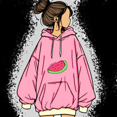 realistic girl with a oversized sweatshirt on and a bun