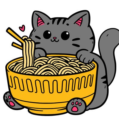 cat with ramen