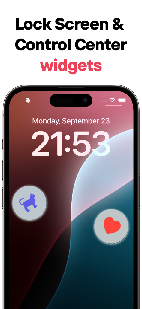 Widgets: Cute Control & Themes - iPhone lock screen showing custom aesthetic widgets with a cat and a heart icon.