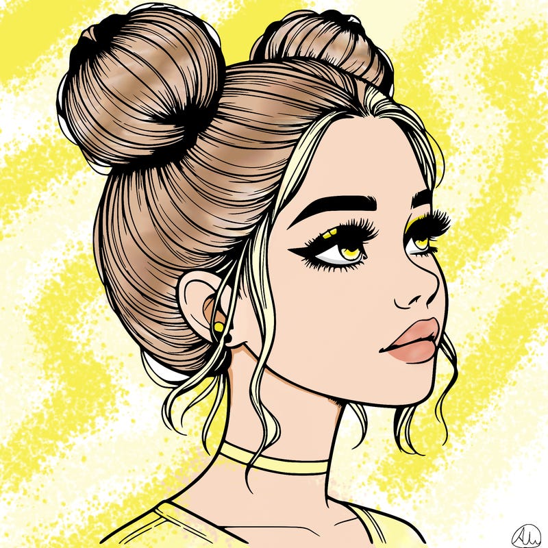 realistic girl with buns on the top of her head