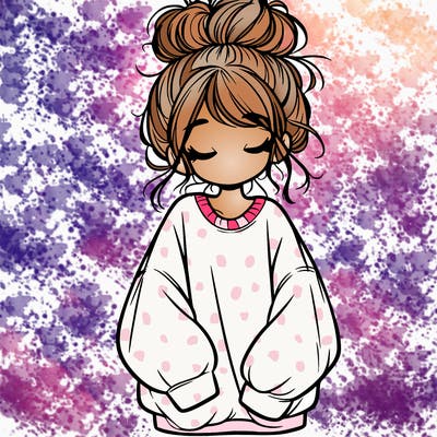 girl with baggy sweatshirt and messy bun