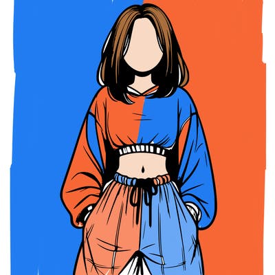 realistic girl faceless with baggy pants and a crop top