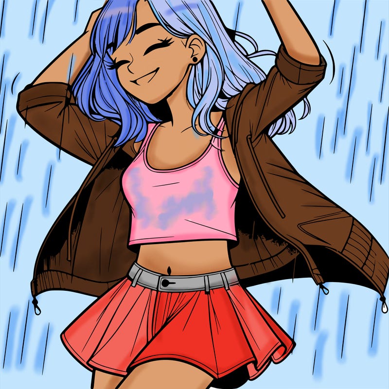 realistic teenage girl dancing in the rain