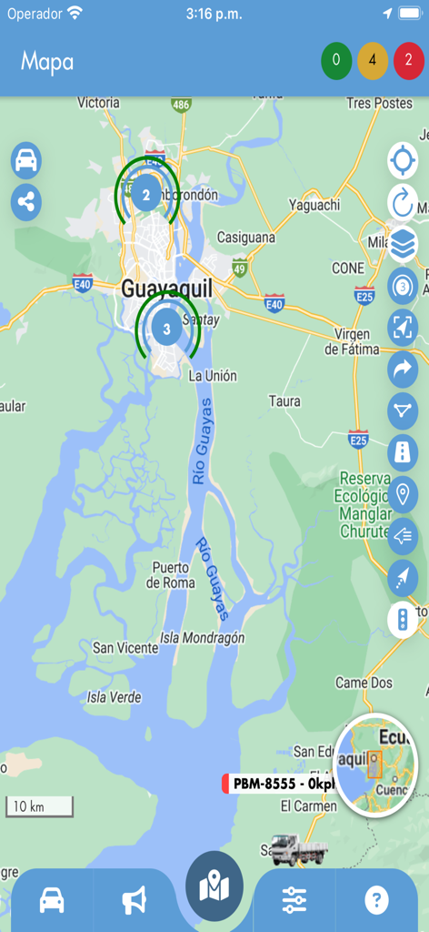 Global System Gps v3 - Satellite tracking map interface showing vehicle locations and status alerts