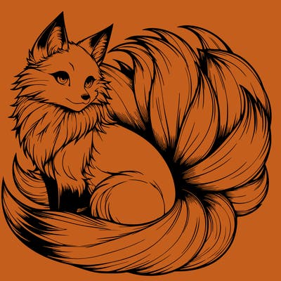 realistic detailed 9 tailed anime fox