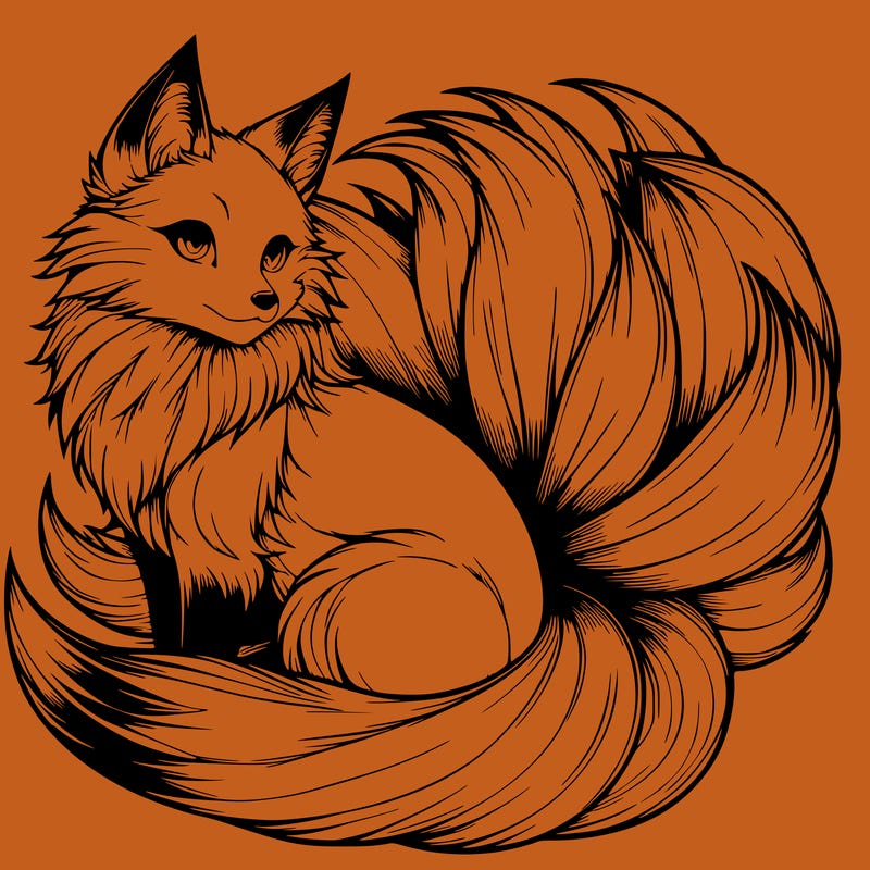 realistic detailed 9 tailed anime fox