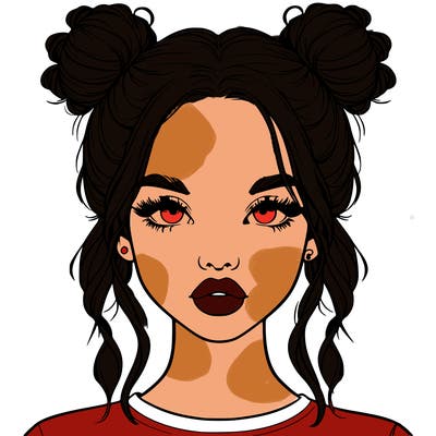 realistic girl with two buns in hair and lips