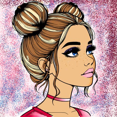 realistic girl with buns on the top of her head