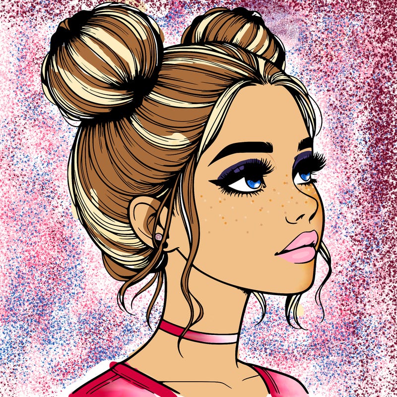 realistic girl with buns on the top of her head