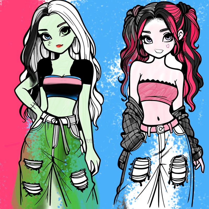 2 girls in crop tops and baggy jeans ripped