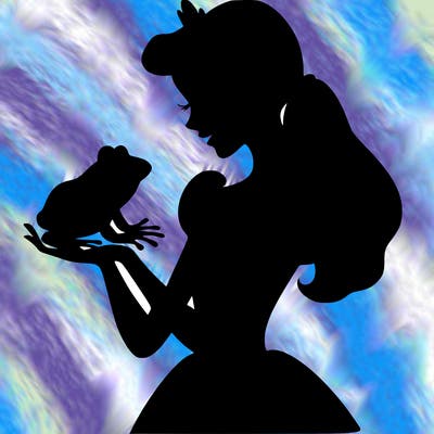 a shadow of a princess holding a frog realistic