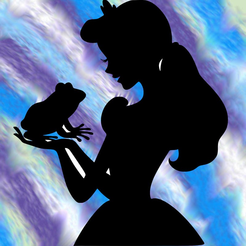 a shadow of a princess holding a frog realistic