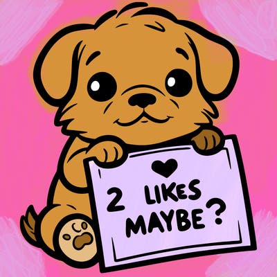 a puppy holding a sign that says 2 likes maybe?