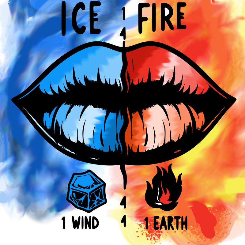 realistic lip split in fourth . 1 fourth ice 1 fire 1wind 1 earth
