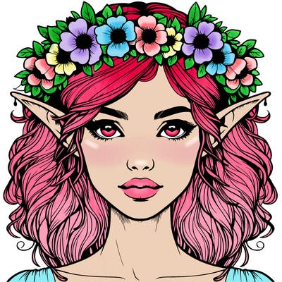 realistic female elf with flower crown