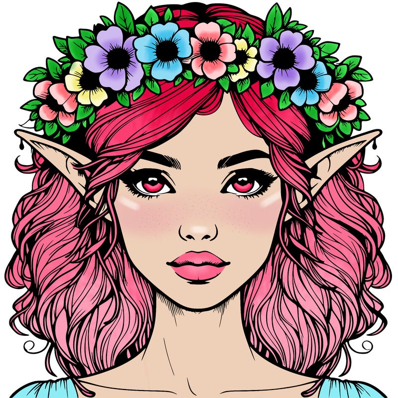 realistic female elf with flower crown