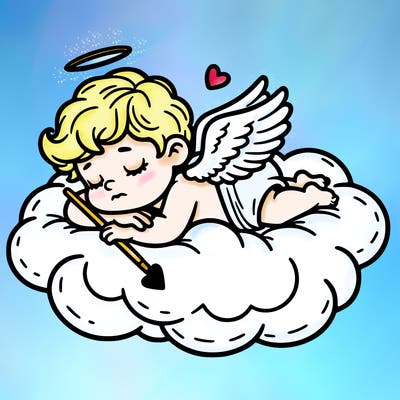 cupid asleep on a cloud