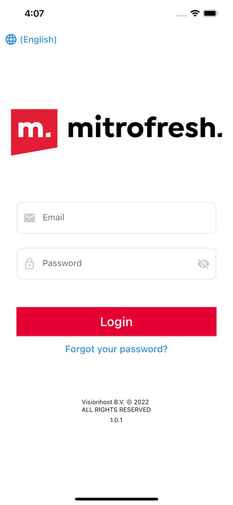 Mitrofresh - Login screen for the Mitrofresh B2B food procurement app