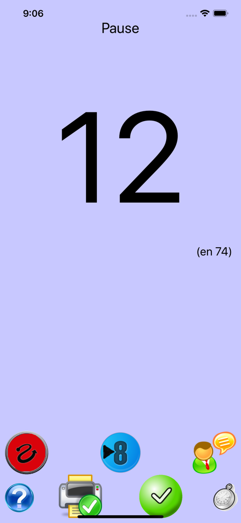 Bingo 75 app interface showing called number 12 and control icons