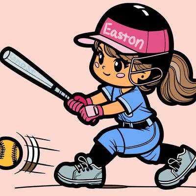 softball girlplayer in action of hitting the ball