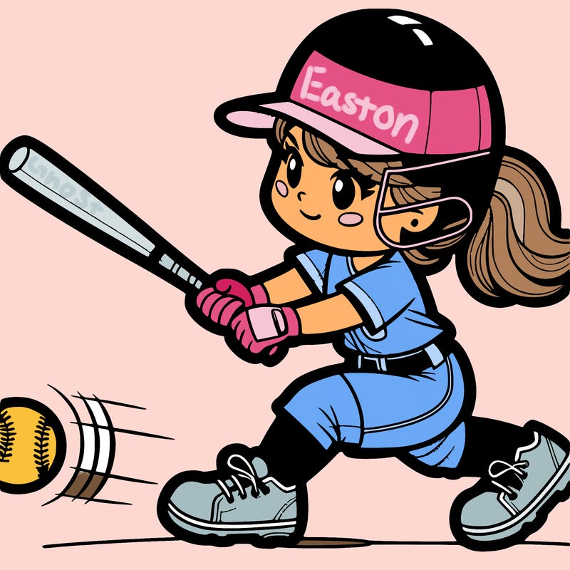 softball girlplayer in action of hitting the ball