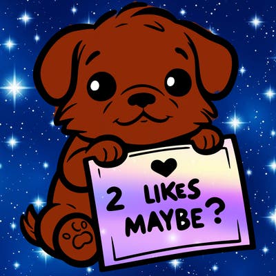 a puppy holding a sign that says 2 likes maybe?