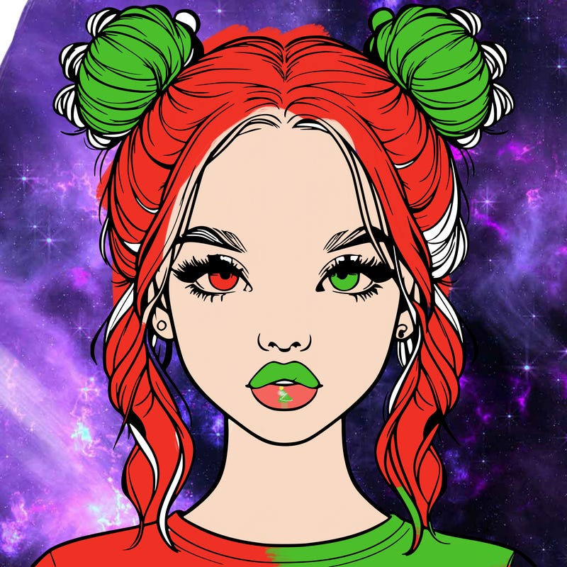 realistic girl with two buns in hair and lips