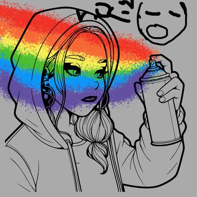 a realistic girl, spray painting