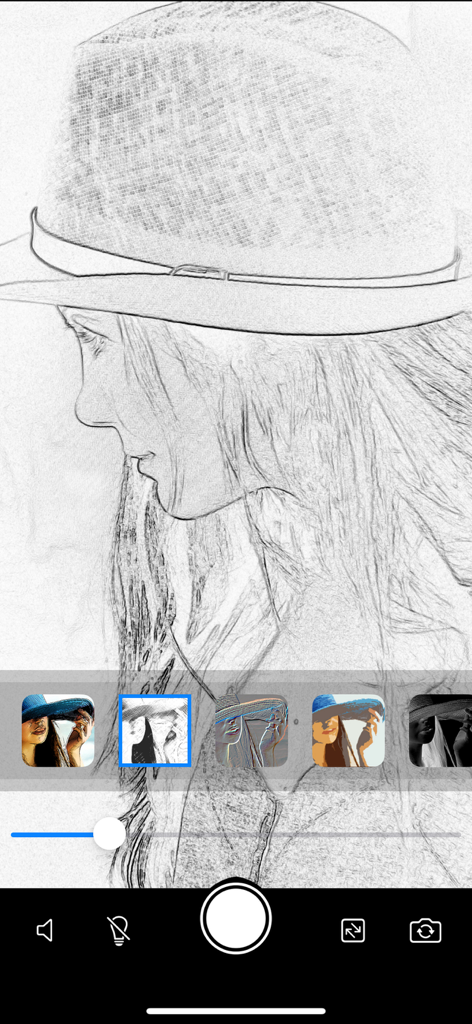 Portrait Sketch Camera - Una foto de retrato transformada en un boceto a lápiz usando el filtro de la aplicación