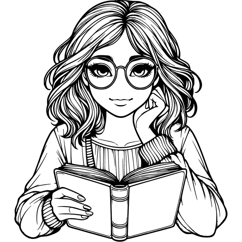 realistic girl with glasses and a book