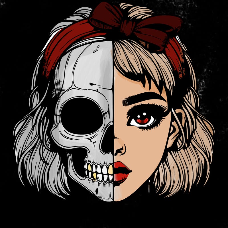 realistic girl with half skull mask