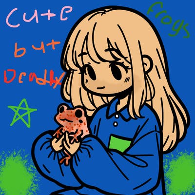 girl with long hair and a oversized shirt. and she is holding a frog