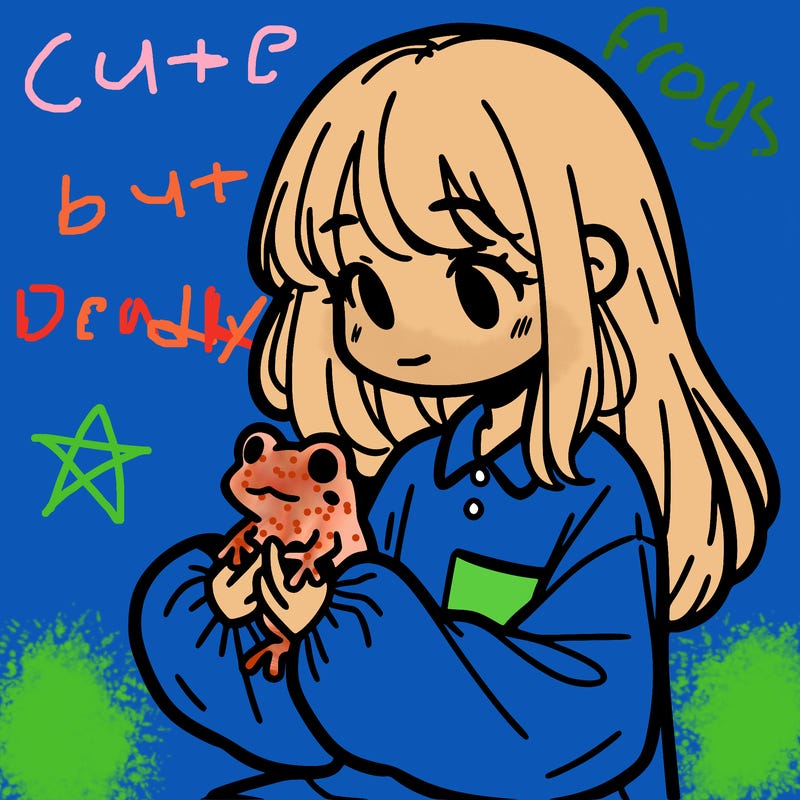 girl with long hair and a oversized shirt. and she is holding a frog