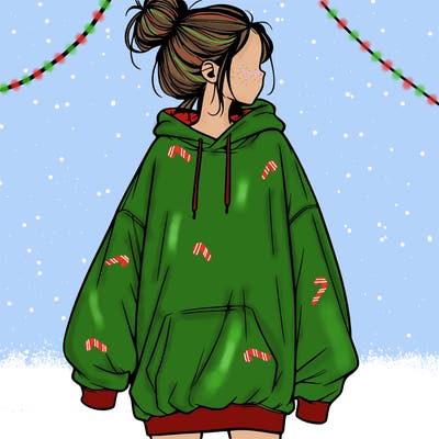realistic girl with a oversized sweatshirt on and a bun