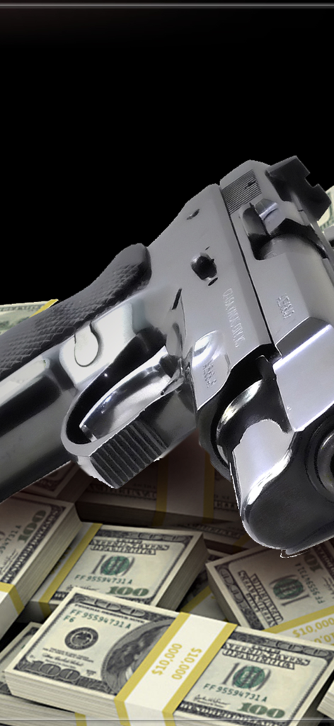 Life of a Mobster - Silver handgun resting on stacks of hundred dollar bills