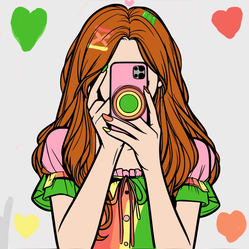 a realistic girl holding her phone taking pictures