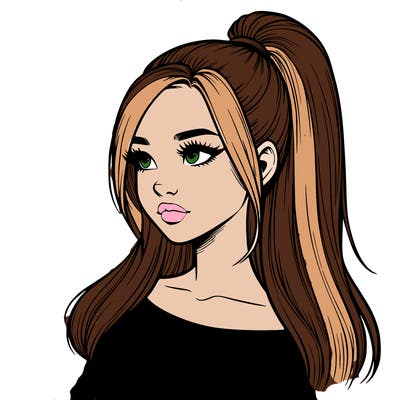 realistic girl with a high ponytail