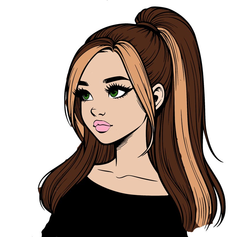 realistic girl with a high ponytail