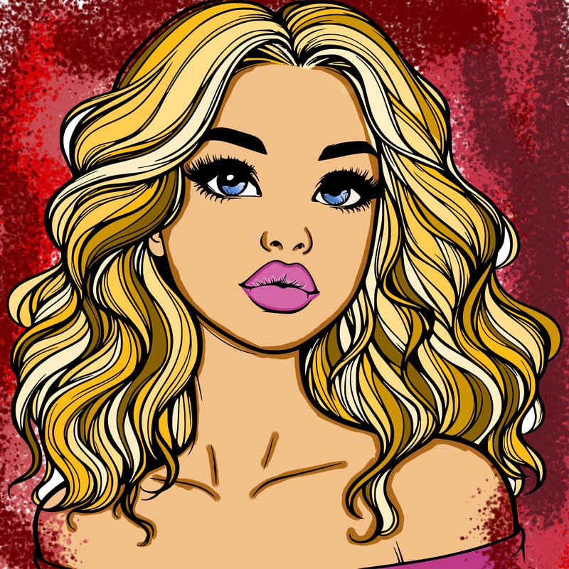 realistic girl with wavy hair and lips